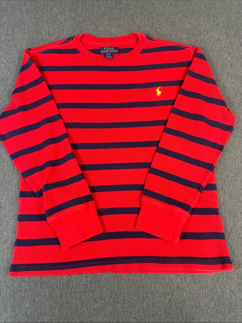 Polo Ralph Lauren Shirt Youth L 14-16 Red Striped Waffle Thermal Long Sleeve EUC